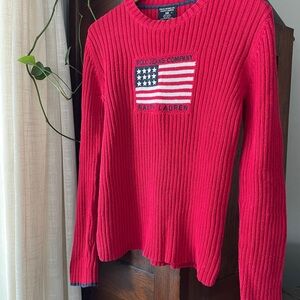 Ralph Lauren Red Ribbed Knit with Flag